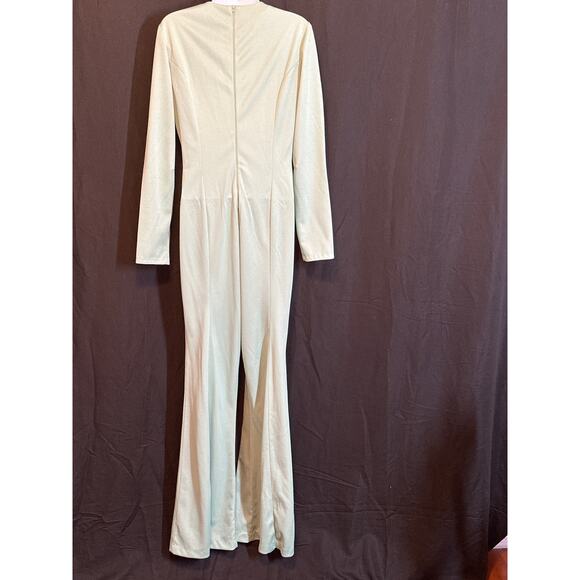 ESTINO VTG 60/70’s Disco Retro Lime Embroidered Flowers Flare Leg Jumpsuit 13/14 - Picture 8 of 16